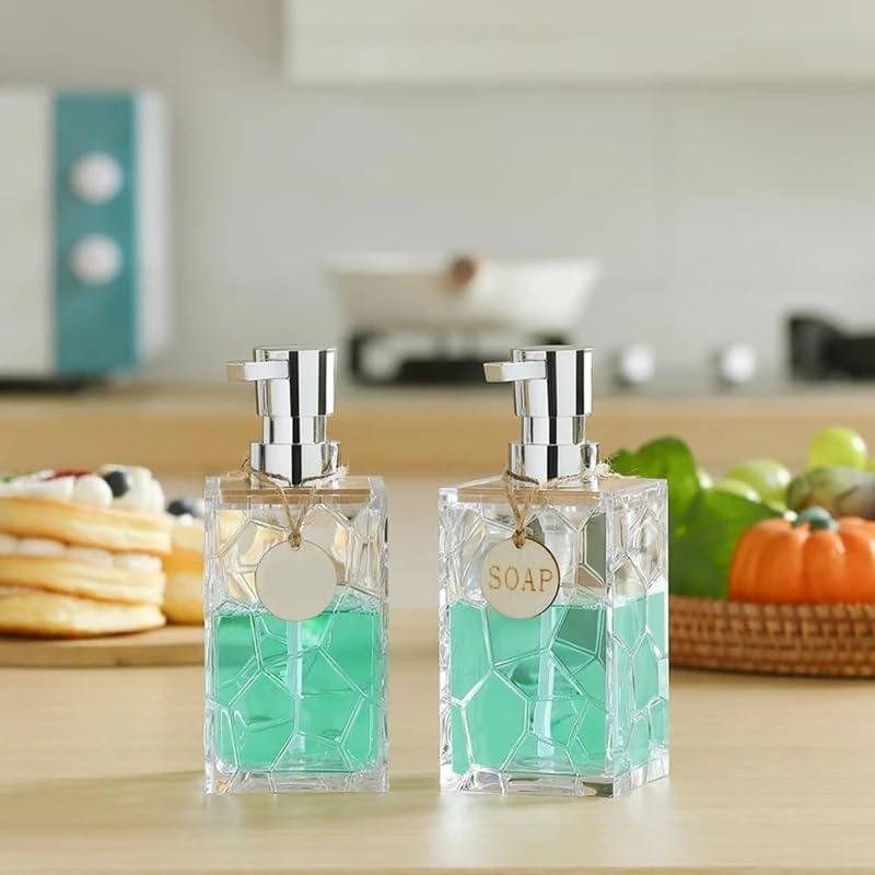 Set Bagno Accessori Completo Set di Accessori for Il Bagno Dispenser di Sapone con Vassoio Dispenser di Sapone in bambù Portaspazzolino Scatola di Bastoncini di Cotone Acrilico Trasparente