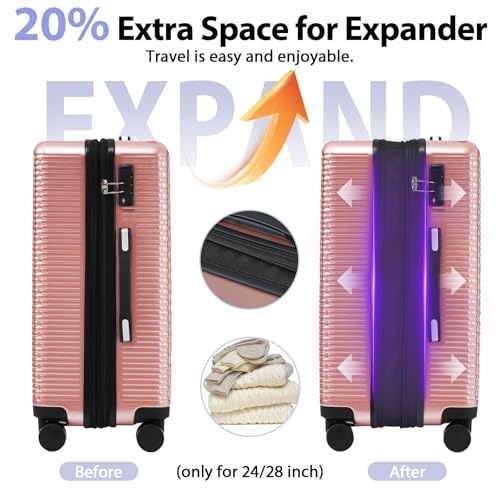 Lightweight Expandable 3-Piece Hardshell Luggage Set - Rose Gold Travel Suitcases with Wheels2