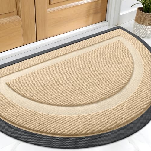 Image of OLANLY Half Circle Door Mat Indoor Outdoor Entrance Welcome, Waterproof All-Season, All-Weather Doormat, Sturdy Natural Rubber, Low Profile, Easy Clean Patio Porch Entryway Mat, 29.5x17, Beige