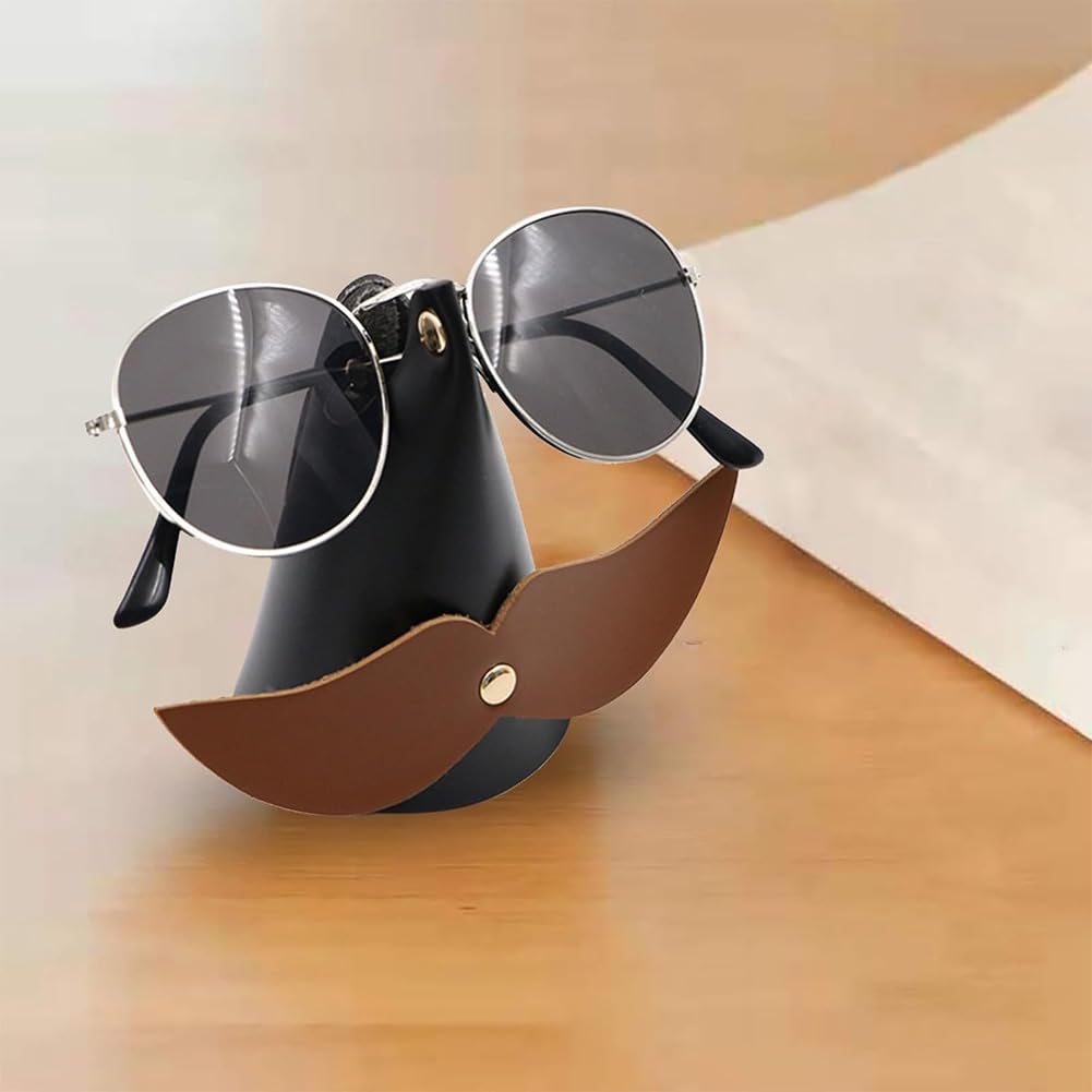TerrysunEyeglass Holder for Big Beard Shaped, Spectacle Eyeglass Holder Display Stand, Office Desk Glasses Storage Rack, Leather lasses Holder, for Home, Office, Desk, Nightstand