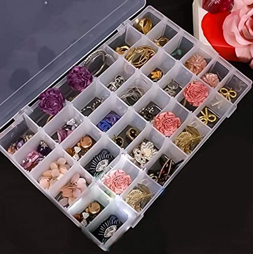 Image of Rylan Plastic 36 Grid Cells Multicolorpurpose Jewelry Organizer Rectangular Storage Box, with Adjustable Dividers, Transparent Storage Organizer Box for Jewelry Beads Earring