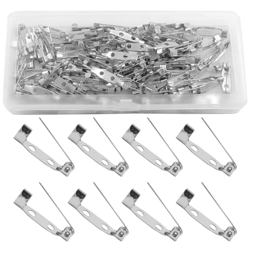 Jersvimc 100Pcs Brooch Pin Backs Safety Bar Pin - 20MM Metal Locking Pins Back Clasp Silver Small Jewelry Pins for Crafts Badges DIY Tag
