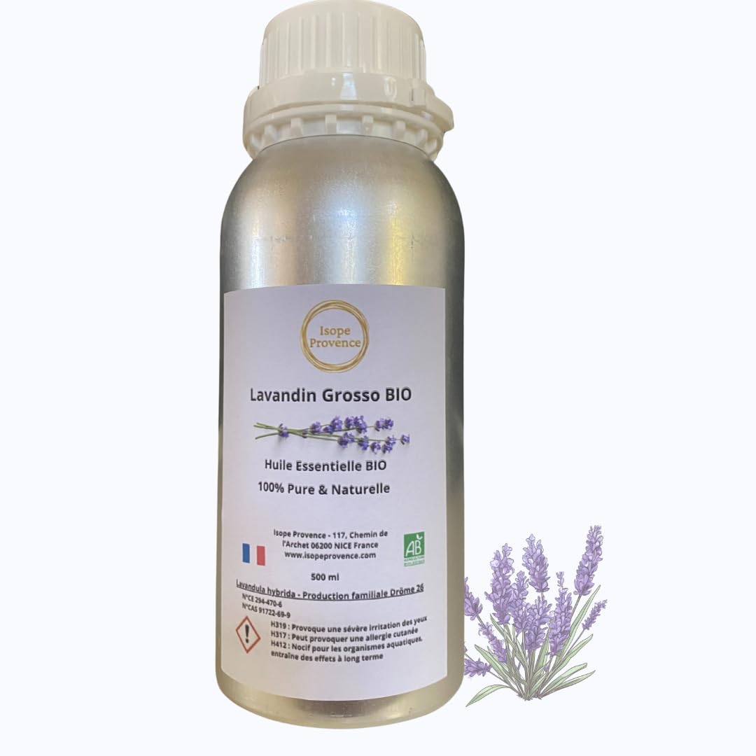 Huile Essentielle Lavandin Grosso BIO 1 liter – 100% pure & naturelle – Direct Producteur Drôme Provençale - Diffuseur, Aromathérapie, Relaxation, Sommeil, Bien-être –