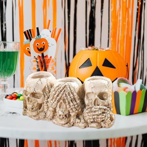 Maceta de resina con cabeza de calavera para solucionar la falta de espacio gótico 7