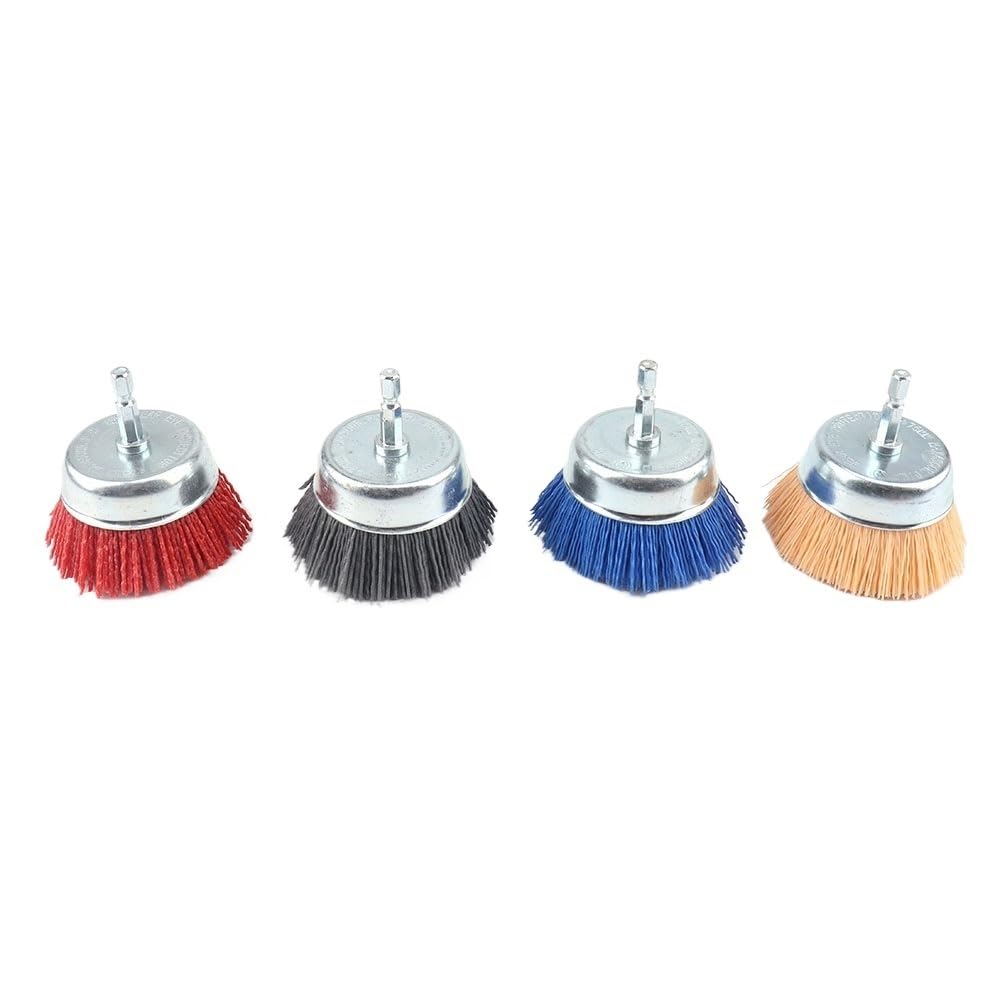 spazzole metalliche per la pulizia Spazzola a tazza in nylon da 75 mm abrasiva for trapano utensile rotante lucidatura del legno sbavatura gambo da 6 mm con accessori grana 80-240(Grey,75mm