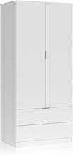 duehome | Wardrobe with 2 Doors and 2 Drawers, Lark Model, Finished in White Artik, Dimensions: 81 cm (W) x 180 cm (H) x 52 cm (D)