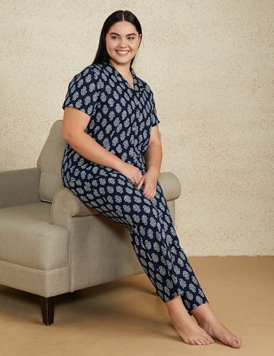 Image of Amazon Brand - Myx Women Cotton Shirt and Relaxed Pajama Set | Night Suit Set (Available in Plus Sizes)