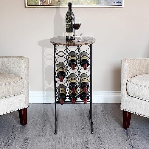 VECELO Metal Wine Rack Console Table, Freestanding Floor Bottles