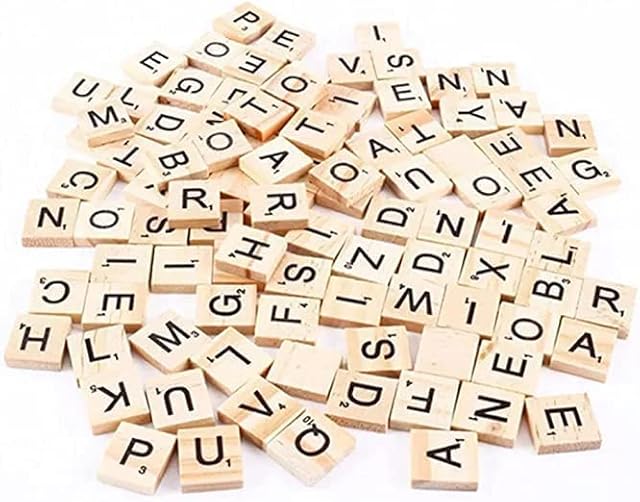 MY DREAMS 26 Letters 200 Wooden Scrabble Tiles Wood Black Numbers Board Crafts Spelling DIY Projects Crossword Game, Beige