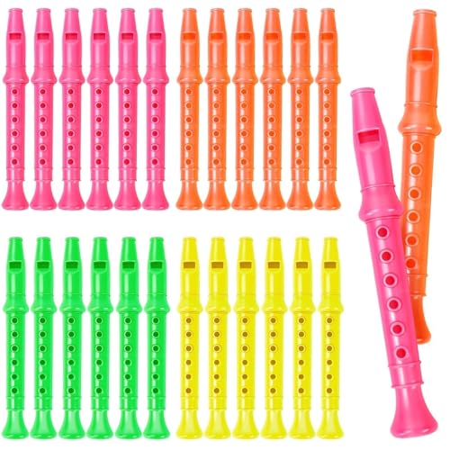 Etmact 5.5 Inches Plastic Recorders - Pack of 24 - Mixed Color Plastic Flute Musical Instruments Toy for Kid Party Favors, Bag Stuffers Gift Musical Instrument Party Favor Bags Party Favors for Kids