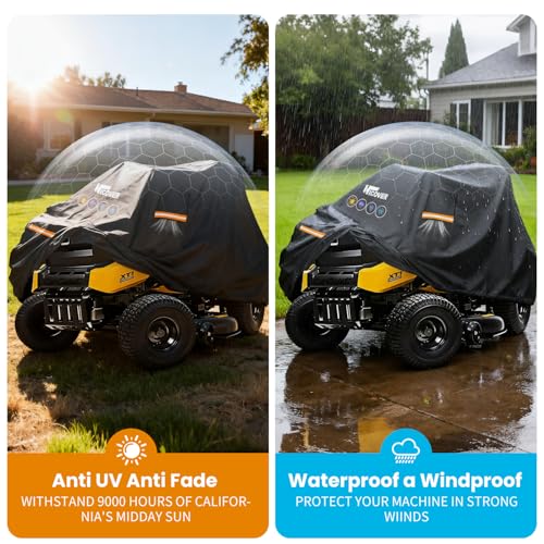 Hicover Riding Lawn Mower Cover - 600D Heavy Duty Lawn Tractor Cover, Waterproof & Windproof With Vents Fit with Reflective Strips, Fit John Deere, EGO, Toro, Craftsman, Husqvarna, Honda and More - Thumbnail 4