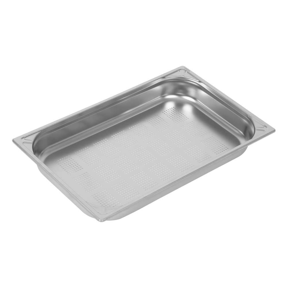 Vogue DW461 304 - Padella per gastronorm perforata in acciaio INOX 304, capacità 9L, 65 x 325 x 530 mm, colore: Argento