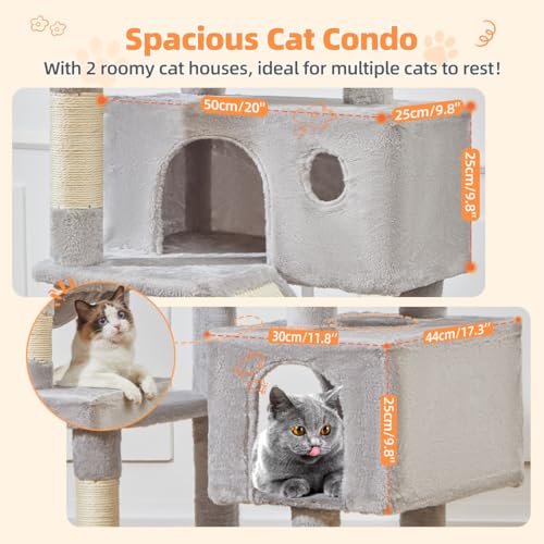 Image of Taoqimiao Cat Tree 71-Inch, Cat Tower for Indoor Cats Large Adult, Multi-Level Large Cat Condo, 8 Sisal Scratching Posts, Metal Frame Cozy Hammock, Scratch Board, 2 Top Perches, Light Gray MS026LW