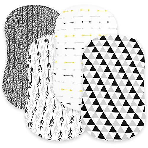 Bassinet Bed Sheets â€“ Bassinet Fitted Sheets 4 Pack â€“ 100% Jersey Knit Cotton Cradle Sheets â€“ Bassinet Bedding for Standard Size Oval or Rectangular Bassinet Pads â€“ Bassinet Sheet for Boy & Girl