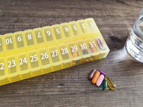 Image of Once-a Day Monthly Pill Organizer Removable Lid for Easy Loading - Large Compartment Pill Box Medications for Entire Month Plus a Compartment for Extra Pills BPA Free (Pack of 2)