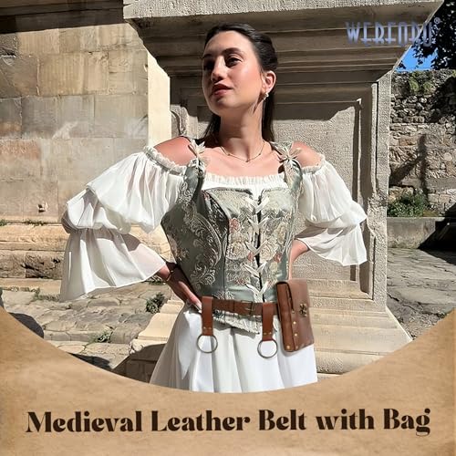 WERFORU Medieval Renaissance Leather Pouch Belt for Women - Cosplay Costume Accessory, B-Coffee, Fits Waist Size 28"-43"4