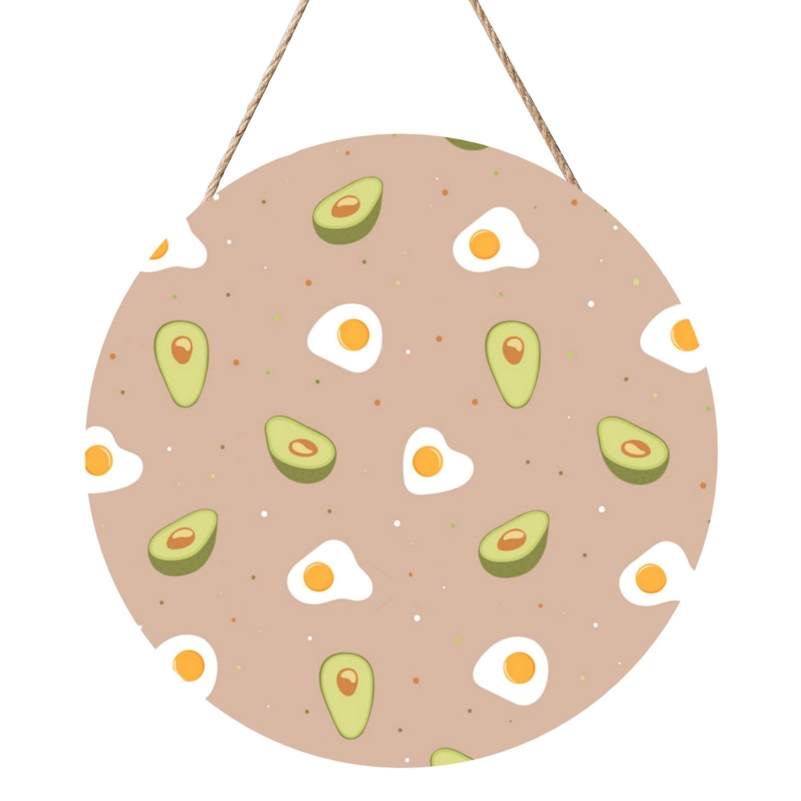 InOmak Egg And Avocado, Round Wood Panel Painting 12 in, Wall Hanging Painting For Home