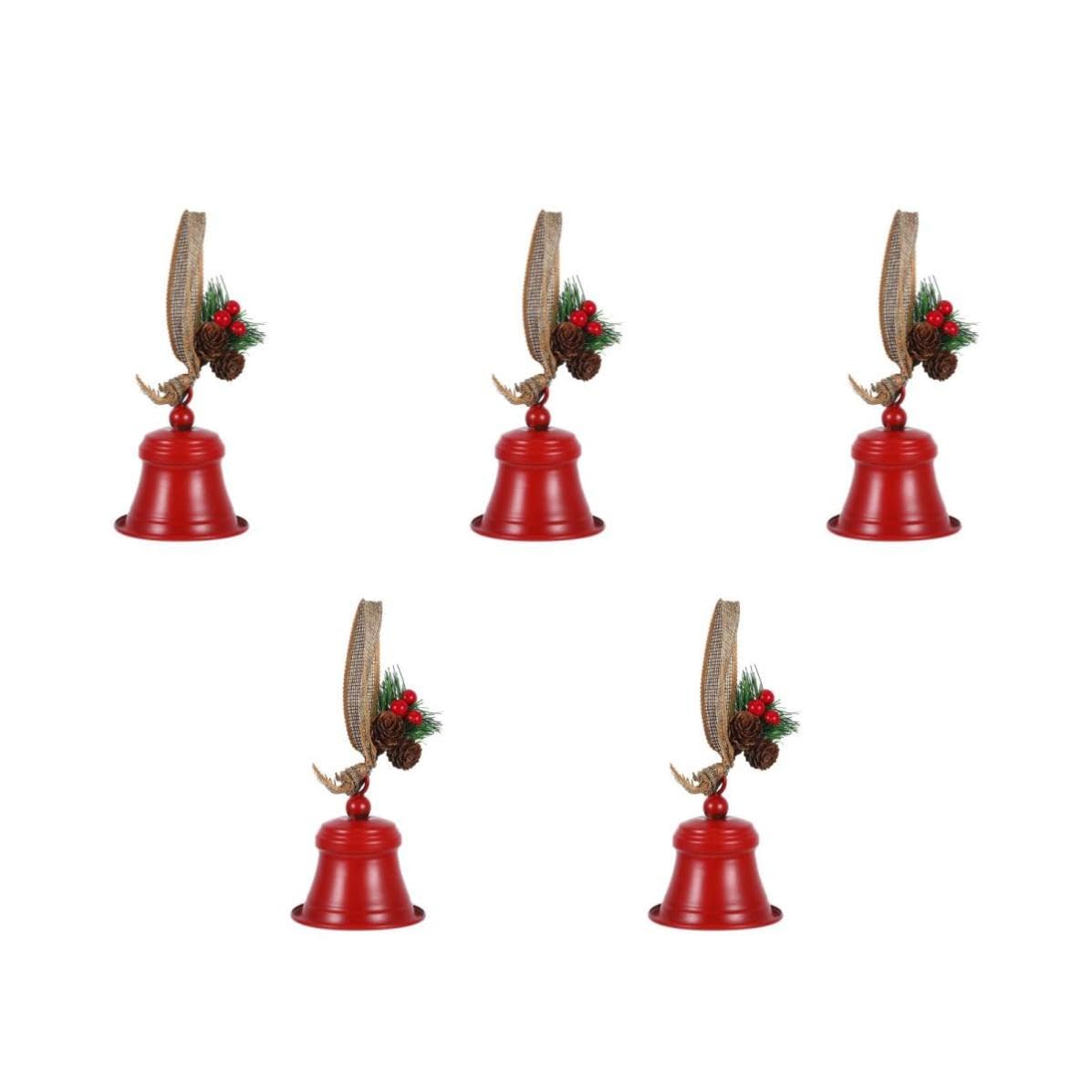 TOYANDONA 5 Pezzi Campanello Metallico Natalizio Rosso, Decorazione Rustica | Ferro, Forma a Campanello, Uso Appeso, per Centrotavola e Bomboniere, Stile Classico