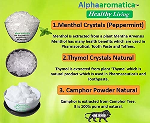 Thymol, Menthol, Camphor Combo - Ajwain ka satv, Peppermint, Kapoor - Total 150 grams (50 grams x 3)