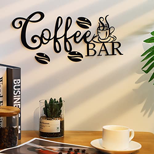 Image of Coffee Bar Sign - Rustic Metal Hanging Decor for Home Office Kitchen (Coffee Bar and Bean Style)