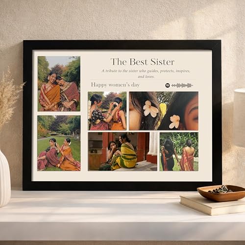 Image of Customized Photo Frame Wall Decor Spotify Gift For Sister Mother Wife Girlfriend and Friend, Personalized Women's Day and Mothers Day Photo Frame Gift For Home Living room Bedroom 23x32 cm