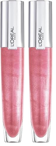 L'Oréal Paris Lip Gloss, Plumping and Hydrating, with Hyaluronic Acid and Collagen Complex, Glow Paradise Balm-In-Gloss, 406 I Amplify (Pack of 2)