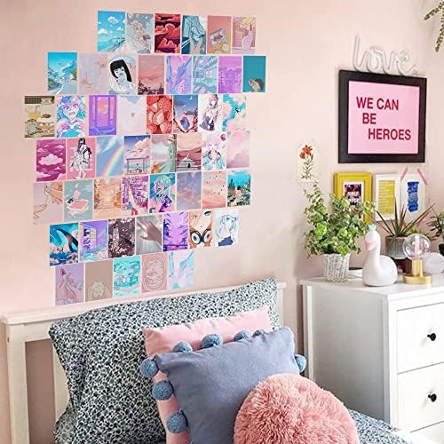 Pink Kawaii Room Decor Aesthetic, 50pcs Kawaii Wall Decor for Japanese Room Decor, Cute Kawaii Stuff and Anime Accessories for Room, Anime Posters for Room, Anime Wall Collage Kit, Trendy Anime Things