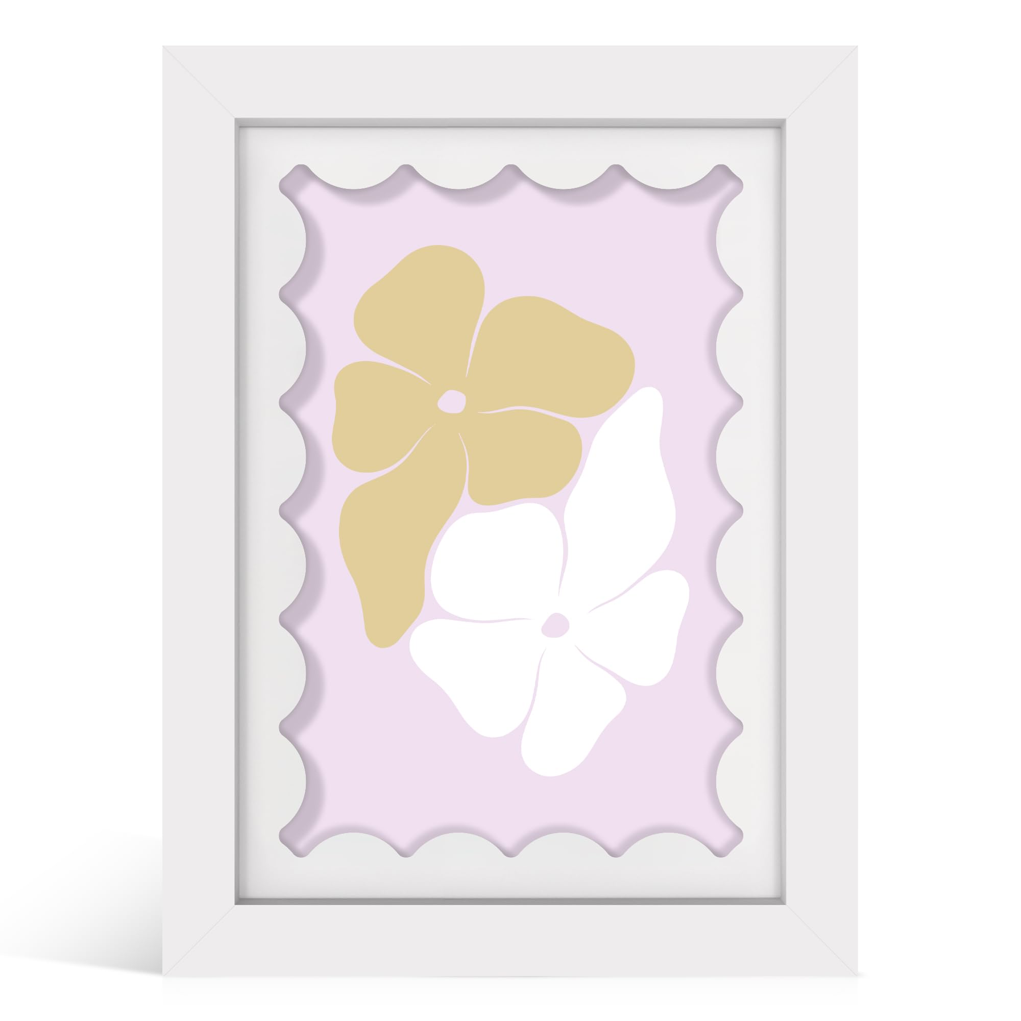 Photo 1 of **STYLE DIFFERS** THKRLOF 5x7 Picture Frame with Real Glass, Wooden cute 5 x 7 Photo Frame with Wavy Mat for Tabletop and Wall Hanging, White, 1 Pack