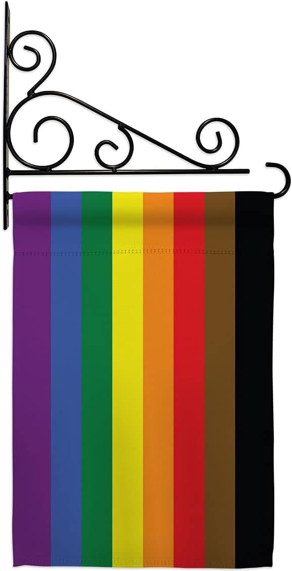 Philadelphia Rainbow Garden Flag Set Wall Holder Support Pride Rainbow Love LGBT Gay Bisexual Pansexual Transgender Small Decorative Gift Yard House Banner Made In USA 13 X 18.5