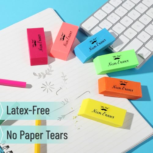 Image of Mr. Pen- Pencil Eraser, 12 Pack, Neon Colors | Large Latex Free Block Erasers for School, Office, Art Sketching, Homework, Exams, Clean Smudge-Free Correction