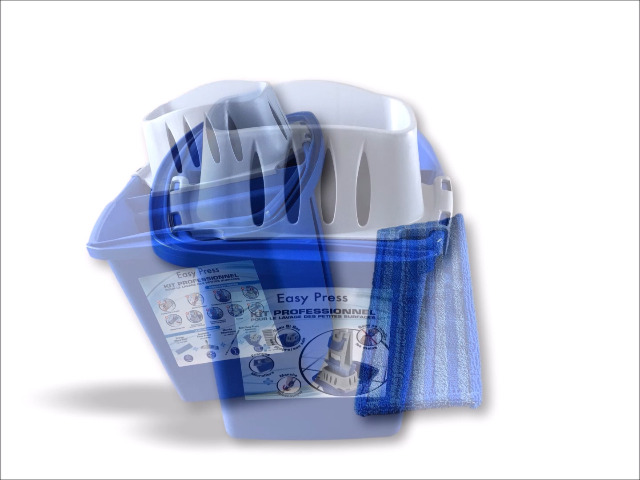 Kit Lavage De Sol Vigor Press'Pro | Lot De 3 | Balai Serpillère Plat Multi-usages | Seau Grande Capacité | Essoreur Pro | 2 Recharges Micro-Fibres | Manche Télescopique | Tous Sols