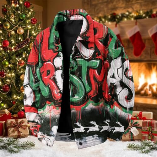 Fall Jacket for Men Streetwear Christmas Print Loose Comfortable Jacket - image 3