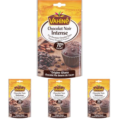 VAHINÉ - Pastelería - Pepitas de Chocolate negro 70% - Chocolate Negro - Para Pasteles, Cookies y Postres - 100g (Paquete de 4)