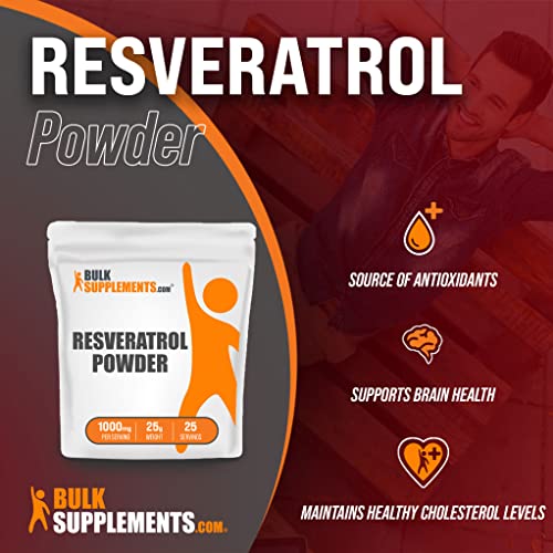 Bulksupplements.com Resveratrol Powder - Antioxidants Supplement, Sourced From Polygonum Cuspidatum Root - Gluten Free - 1000Mg Per Serving, 25 Servings (25 Grams - 0.88 Oz) #TOP1