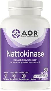 AOR - Nattokinase 100mg, 60 Capsules - Nattokinase Supplement for Support Cardiovascular System, Blood Thinner, Cardio Heart Health and Blood Flow Supplement- Highly Active Enzymatic Support