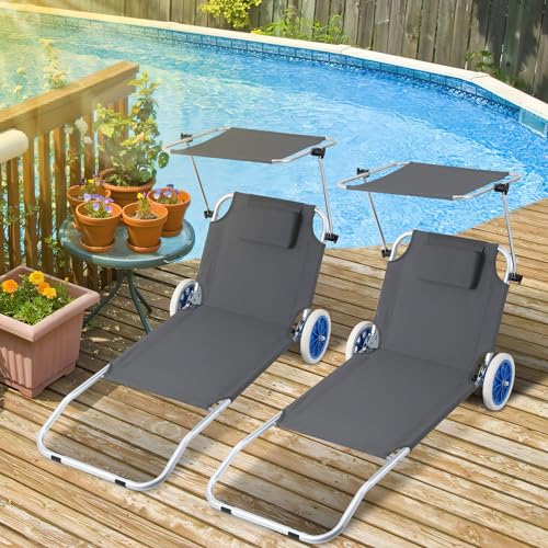 Tubiaz 2 tumbonas plegables con techo con ruedas,...