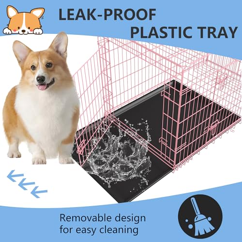FDW 30 inch Dog Crate Dog Kennel Cage with Double Door Folding Metal Wire Dog Cage with Removable Tray&Divider Panel,Pet Crate for Medium Dogs,Pink by FDW - Image 5