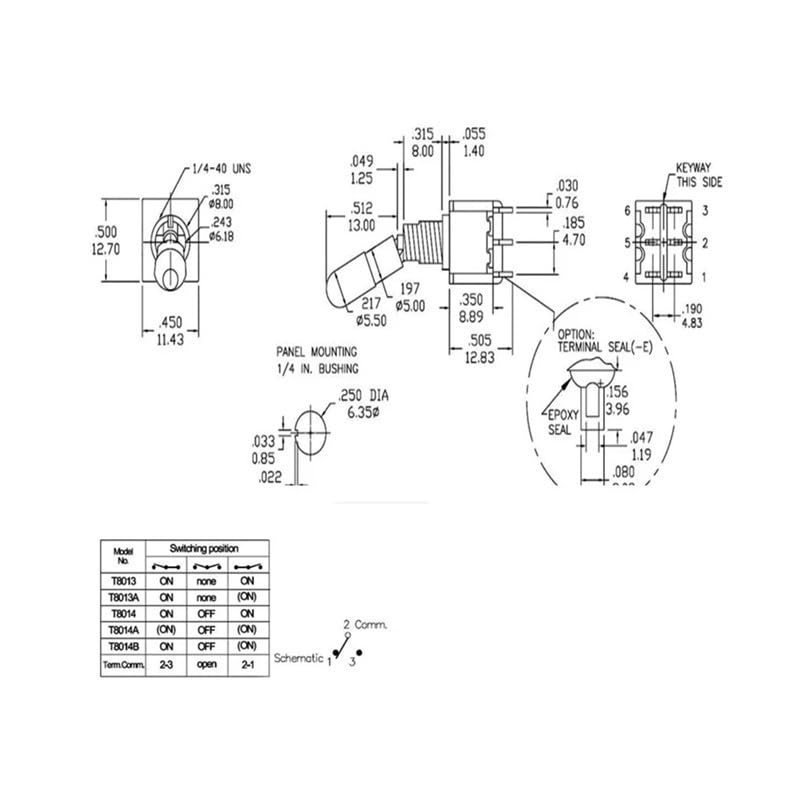 T80-T 8013 3ピン SPDT 2ポジションオンオンラウンドトップロックレバー6.35mmパネルトグルスイッチ1個。