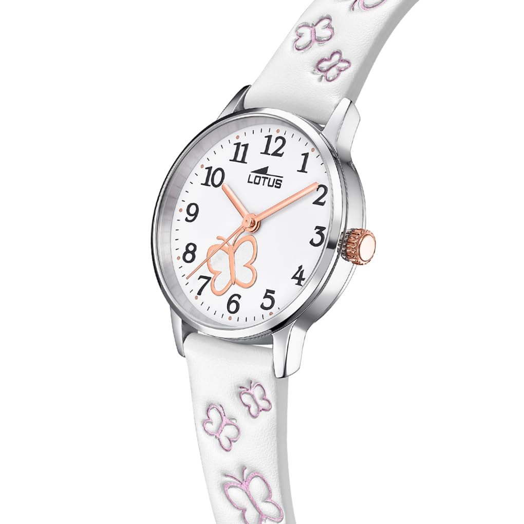 Lotus Mädchenuhr Analog aus Edelstahl und Leder Weiß