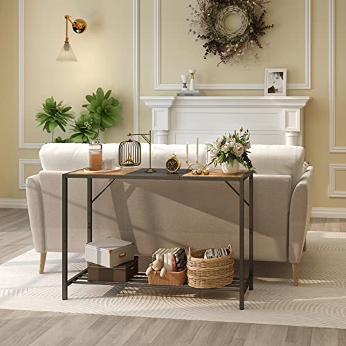 Console Table , 41.7" Industrial Entryway Table With Storage Shelf , Narrow Sofa Table For Hallway, Entrance Hall, Corridor, Foyer, Living Room - Wood Look Metal Frame - Rustic Brown And Black #TOP3