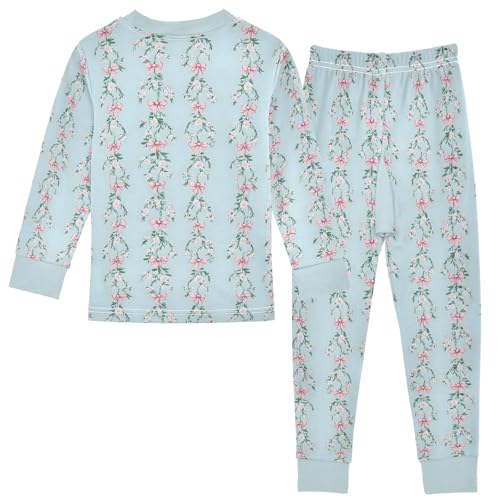 Cartoon Pajamas Set Pink Bows Flower Pattern Leaves Long Sleeve PJs Cotton Jammies Sleepwear Top and Pants2