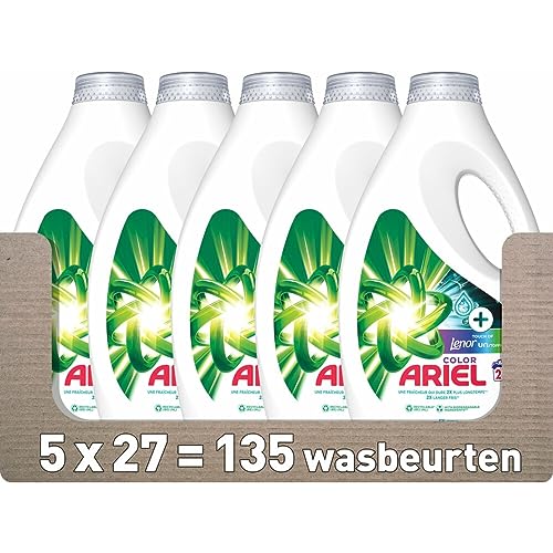 Ariel Flüssigwaschmittel + Touch Van Lenor Unstoppables – 5 x 27 Waschgänge – Vorteilspack