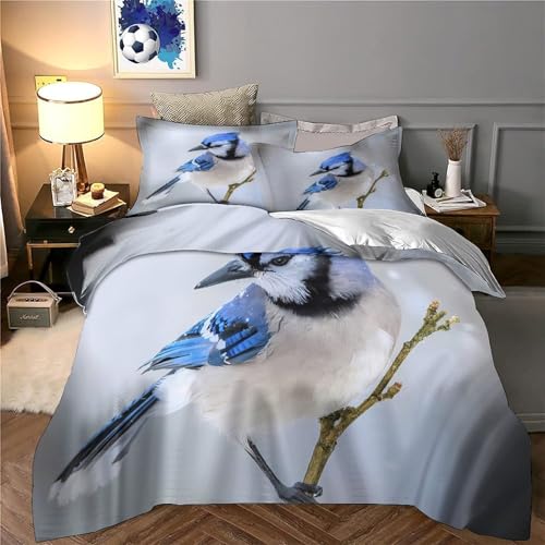 Parure de lit haut de gamme geai bleu effet 3D microfibre soyeuse et résistante single