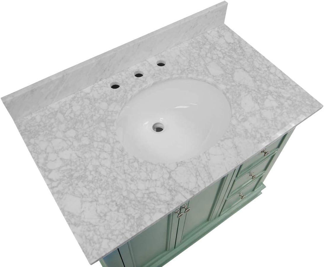 Bella 36-inch Bathroom Vanity (Carrara/Sage Green): Includes Sage Green Cabinet with Authentic Italian Carrara Marble Countertop and White Ceramic Sink
