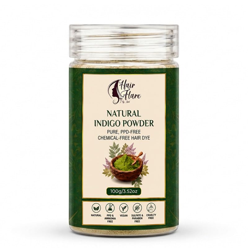 Hair Flare Natural Indigo Powder for Hair | Pure Natural Hair Color & Conditioning Treatment | PPD-Free Chemical-Free Hair Dye | Sulfate & Paraben Free | Vegan | 100g-picture-22