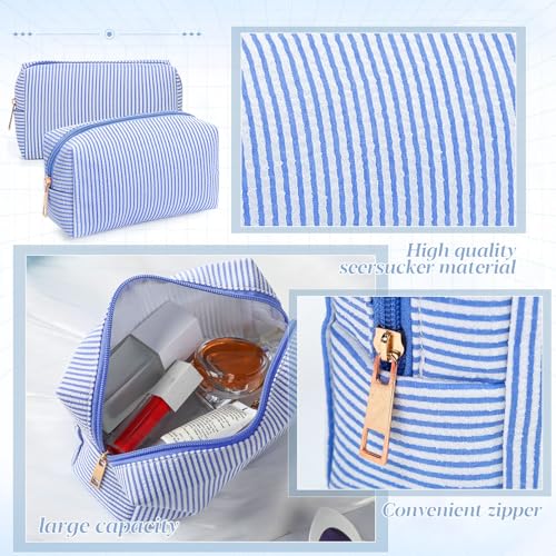 Sanwuta 20 Pcs Seersucker Cosmetic Bags Bulk Seersucker Makeup Bags Stripe Women Pouch Large Preppy Storage Pouch Toiletry Travel for Wedding Bridesmaid Bride Favor Back to Teacher Gift (Blue) by Sanwuta - Image 3