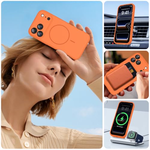 Image of Miracase Magnetic for iPhone 17 Pro Max Case, [Soft Anti-Scratch Microfiber Lining], Compatible with MagSafe, Liquid Silicone Case Shockproof Drop Protection Phone Case for 17 ProMax, Sunset Orange