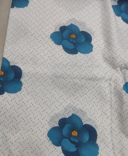 Image of Cotton Print(Unstitched Fabric for Girl /Women,Width-44 inch,Length-5 Meter,for Making Full All Over Suit,Kurti,Gown,Palazo,Dress Material,Tunics,Top,Maxi,Nighty.Free Size, White Ferozi 5 Meter