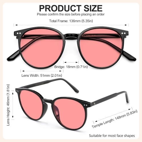 Image of Indoor Fluorescent-41 Pink Round Tinted Blue Light Blocking Glasses for Migraine, Light Sensitivity, Photophobia & LED Gaming Computer Screen Glare RF6213