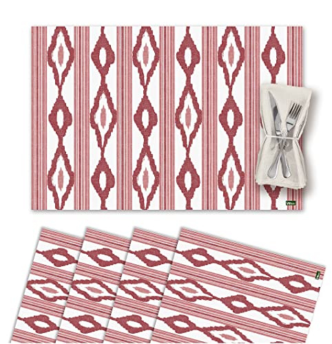 Set di 4 Sottopentola Singola in Vinile Lavabile Impermeabile Antimacchia Antiscivolo Antiaderente e Resistente al Calore Stile Ikat-Maiorca Mantovana MAHON rosso